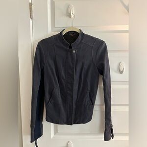 Free People Navy Blue Suede Zip-Up Jacket